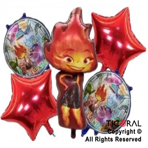 SET DE GLOBOS METALIZADO ELEMENTOS FUEGO 5 UNIDADES X 1